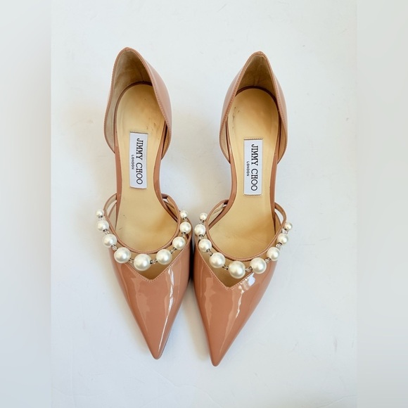 Jimmy Choo Ballet Pink Patent Leather Pumps with Pearl Embellishment 65mm EU 40 - Picture 4 of 13